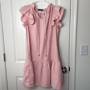 NWOT Dokotoo women’s light pink ruffle‎ tie neck pocket mini dress summer medium
